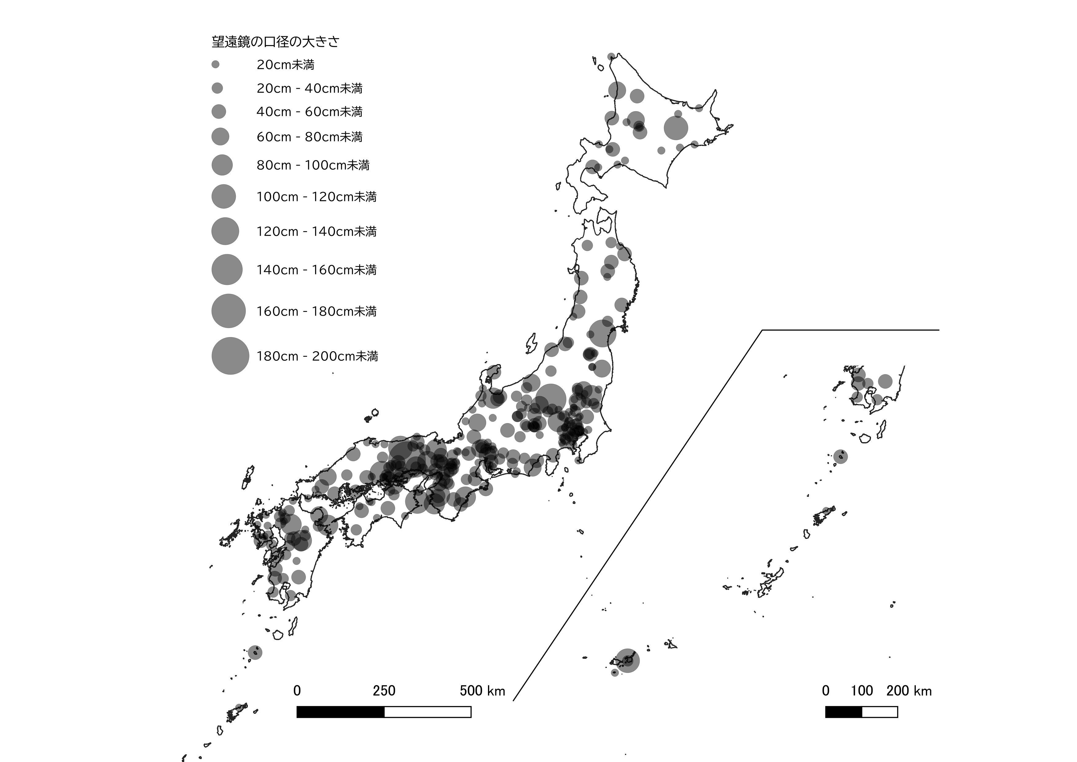 全国の公開天文台の分布